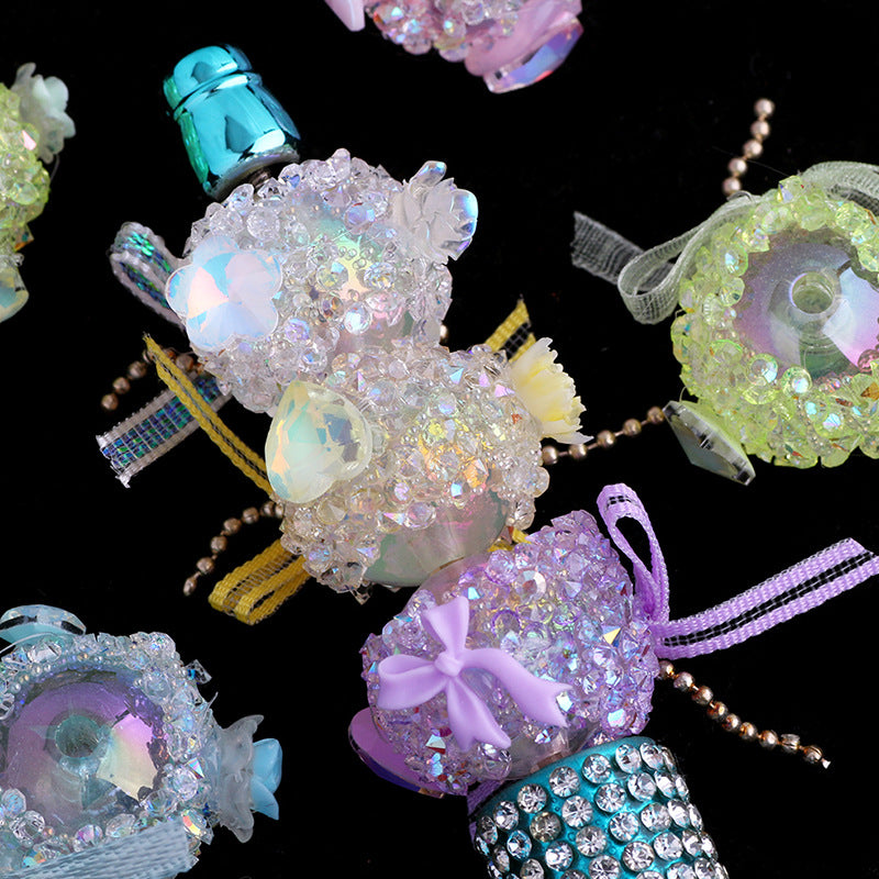 Wholesale 5pcs/pack New bow heart high-end straight hole loose beads beaded diy mobile phone chain key chain bag chain jewelry accessories